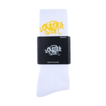 SYNA 2 PACK WHITE SOCK YELLOW LOGO.